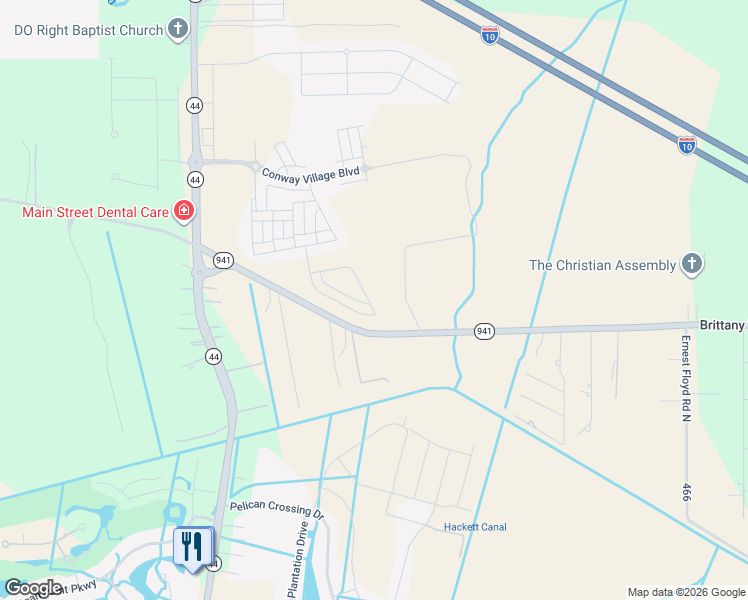 map of restaurants, bars, coffee shops, grocery stores, and more near 5240 Louisiana 44 in Gonzales