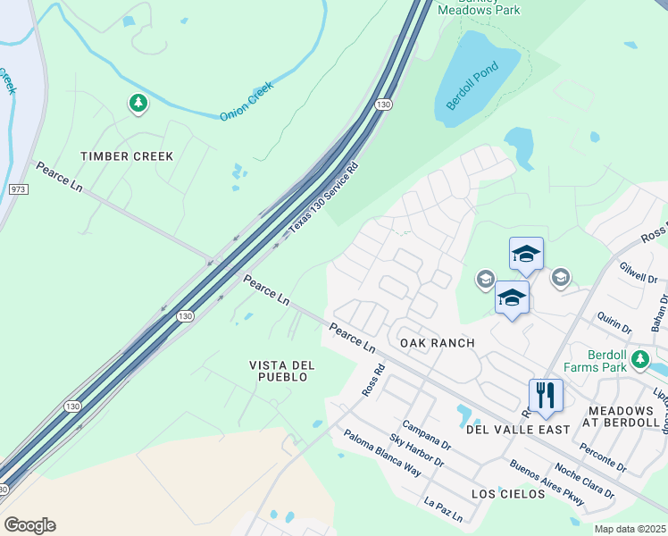 map of restaurants, bars, coffee shops, grocery stores, and more near 12008 Charro Drive in Del Valle