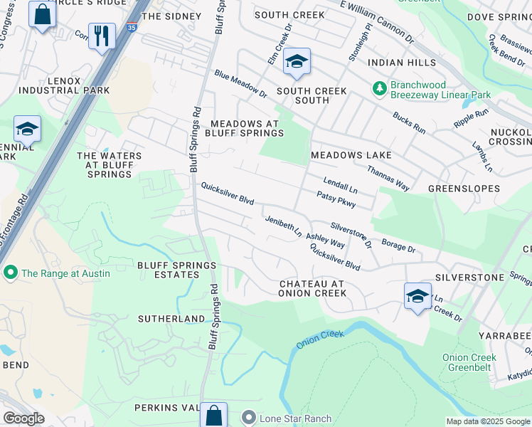 map of restaurants, bars, coffee shops, grocery stores, and more near 2311 Jenibeth Lane in Austin