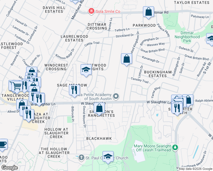map of restaurants, bars, coffee shops, grocery stores, and more near 9229 Independence Loop in Austin