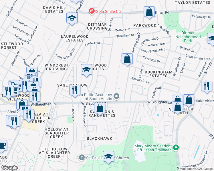 map of restaurants, bars, coffee shops, grocery stores, and more near 9229 Independence Loop in Austin