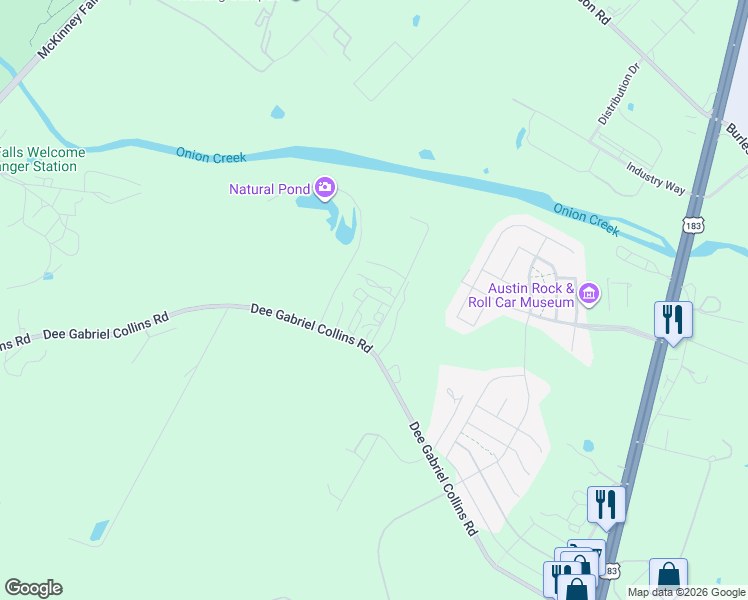 map of restaurants, bars, coffee shops, grocery stores, and more near 7904 Dee Gabriel Collins Road in Austin