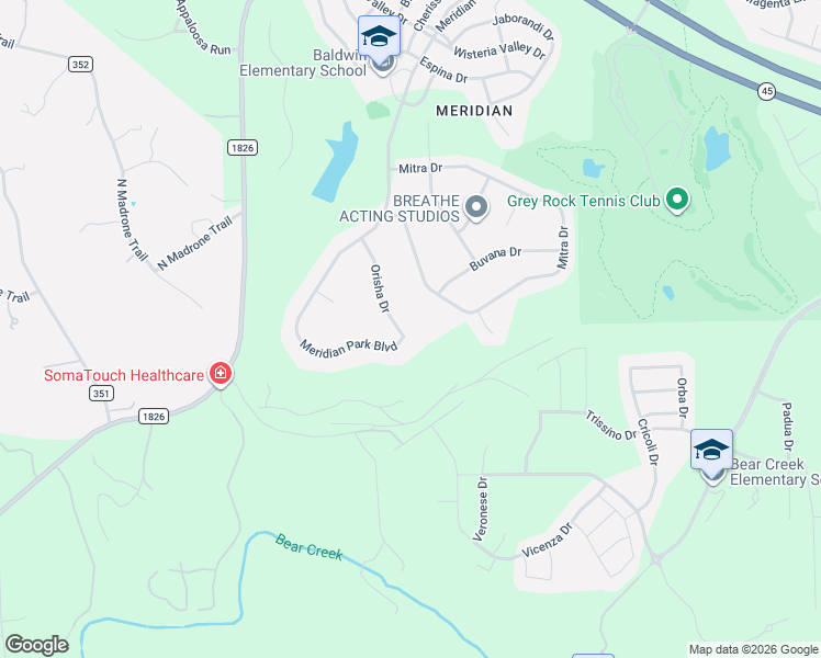 map of restaurants, bars, coffee shops, grocery stores, and more near 13408 Meridian Park Boulevard in Austin