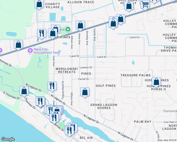 map of restaurants, bars, coffee shops, grocery stores, and more near 2522 Dorothy Avenue in Panama City Beach