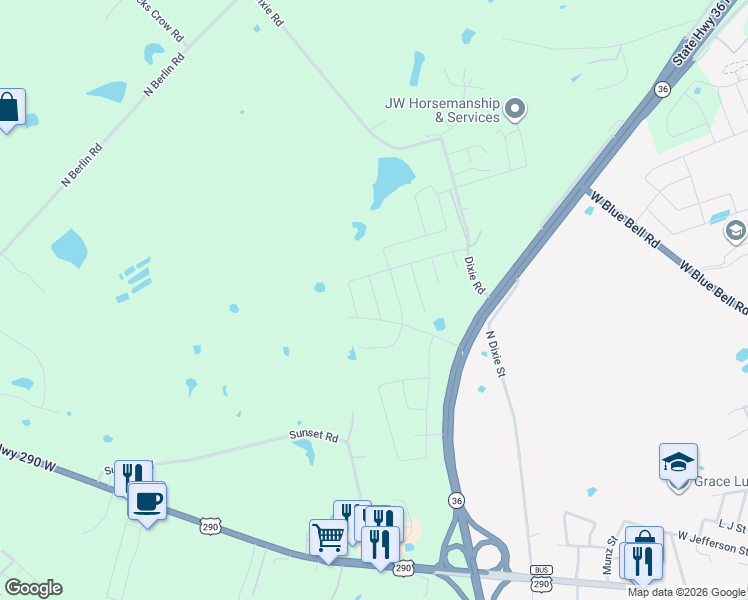 map of restaurants, bars, coffee shops, grocery stores, and more near 1020 Trellis Pass in Brenham