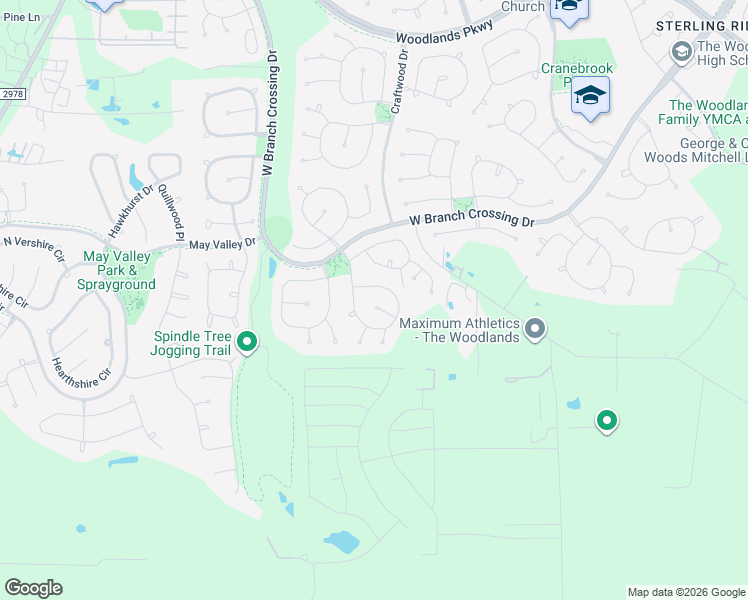 map of restaurants, bars, coffee shops, grocery stores, and more near 3 Knotwood Place in Spring
