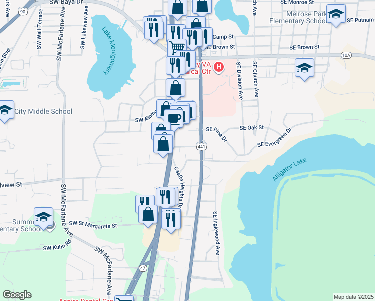 map of restaurants, bars, coffee shops, grocery stores, and more near 161 Southwest Crescent Street in Lake City