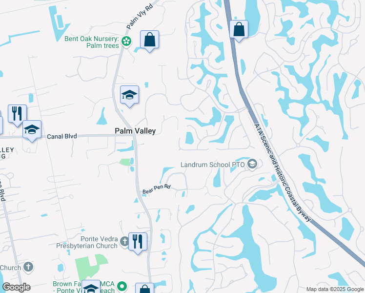 map of restaurants, bars, coffee shops, grocery stores, and more near 161 Bouganvilla Drive in Ponte Vedra Beach