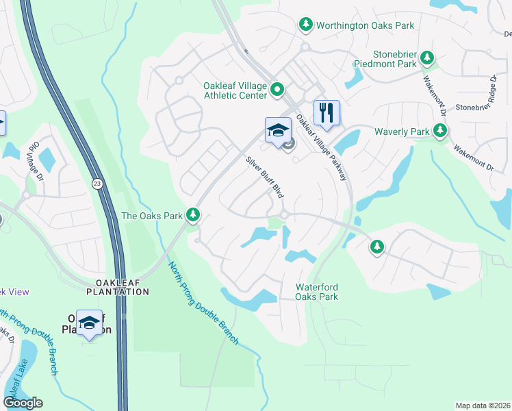 map of restaurants, bars, coffee shops, grocery stores, and more near 1432 Bitterberry Drive in Orange Park