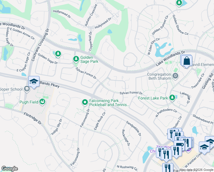 map of restaurants, bars, coffee shops, grocery stores, and more near 6 East Stony Bridge Court in Spring