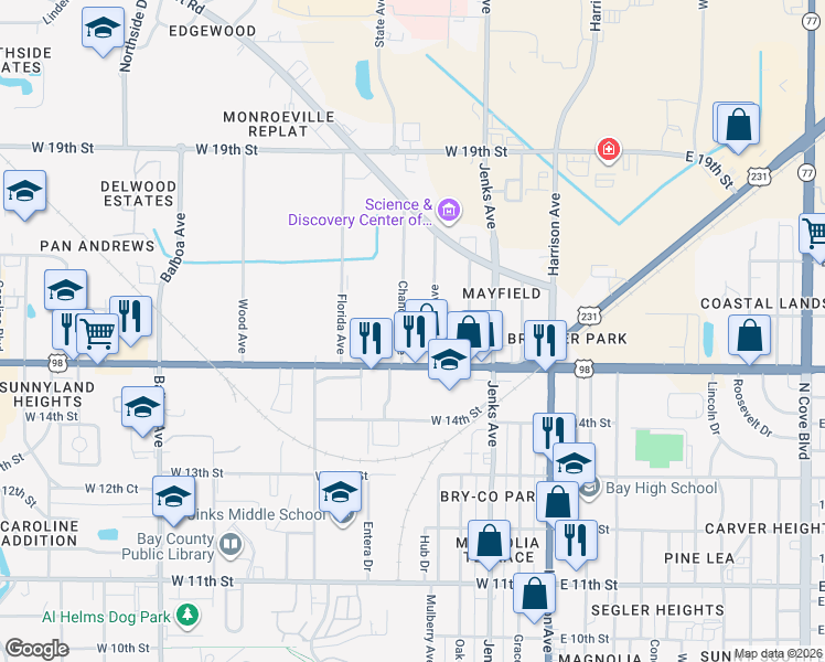 map of restaurants, bars, coffee shops, grocery stores, and more near 1521 Mulberry Avenue in Panama City