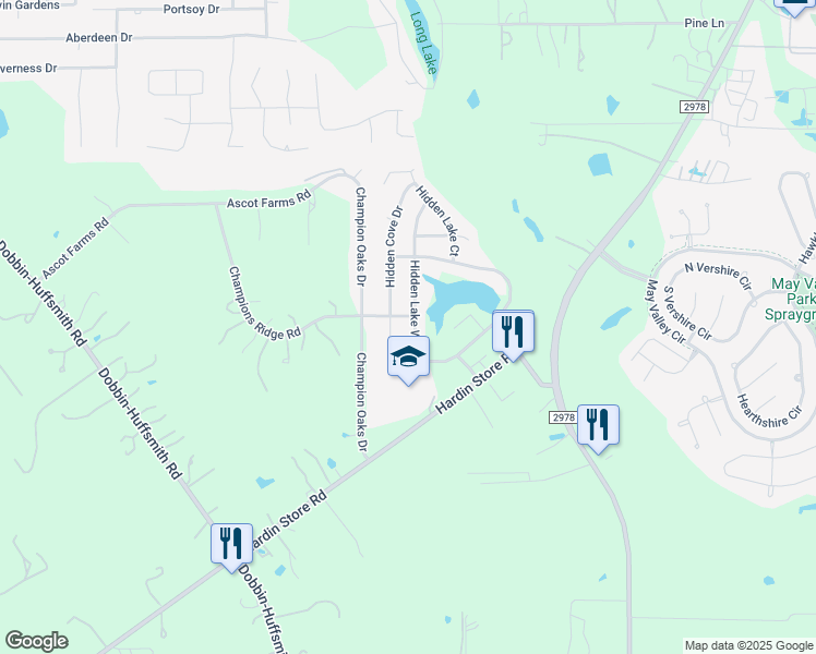 map of restaurants, bars, coffee shops, grocery stores, and more near 28631 West Hidden Lake in Magnolia