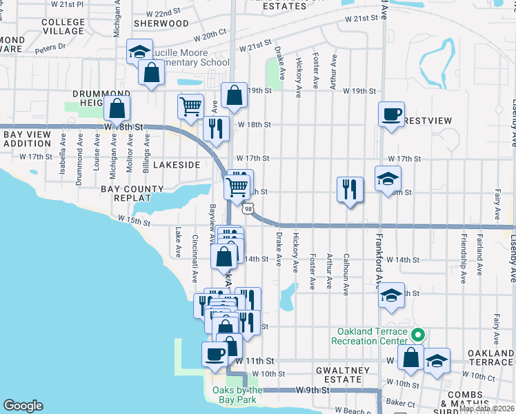 map of restaurants, bars, coffee shops, grocery stores, and more near 1517 Wilmont Avenue in Panama City