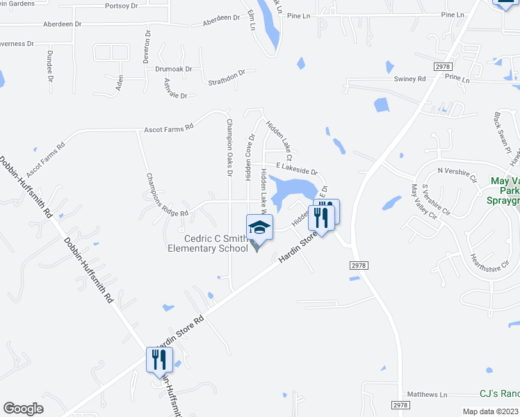 map of restaurants, bars, coffee shops, grocery stores, and more near 28631 West Hidden Lake Drive in Magnolia