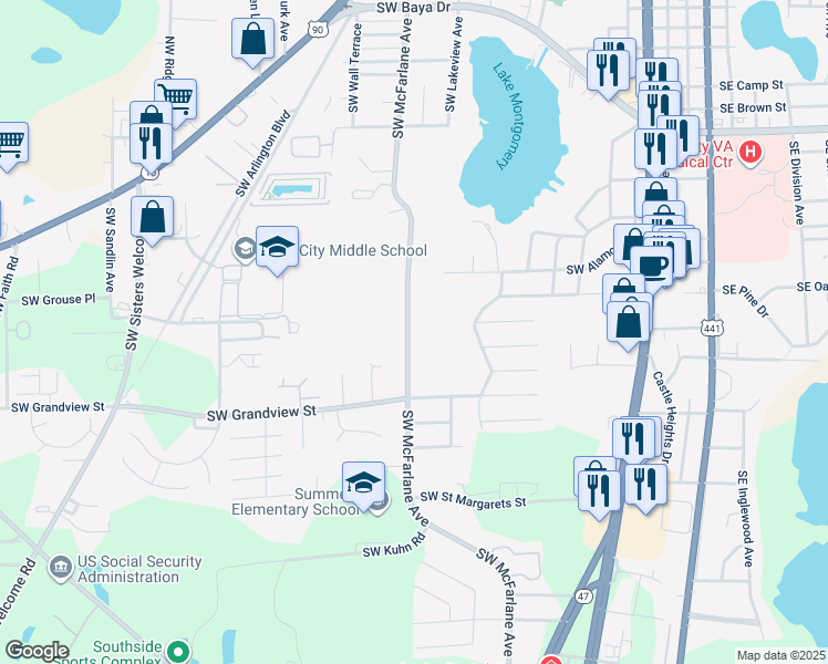 map of restaurants, bars, coffee shops, grocery stores, and more near 993 Southwest McFarlane Avenue in Lake City