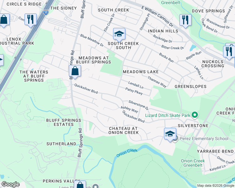 map of restaurants, bars, coffee shops, grocery stores, and more near 2407 Patsy Parkway in Austin
