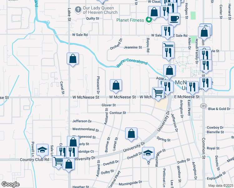 map of restaurants, bars, coffee shops, grocery stores, and more near 4414 Dean St in Lake Charles