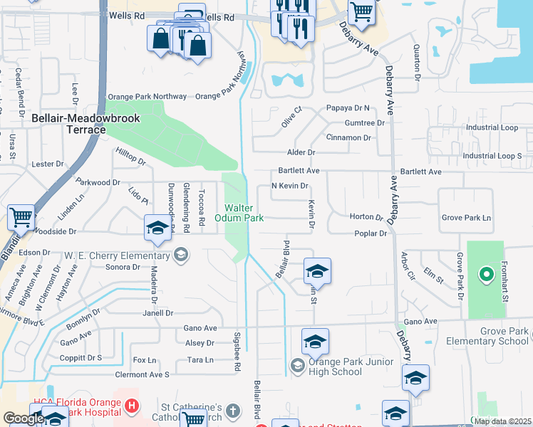 map of restaurants, bars, coffee shops, grocery stores, and more near 1865 Lakotna Drive in Orange Park