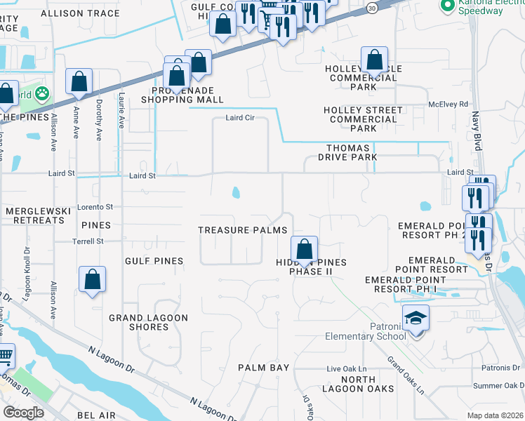 map of restaurants, bars, coffee shops, grocery stores, and more near 212 Sago Palm Street in Panama City Beach