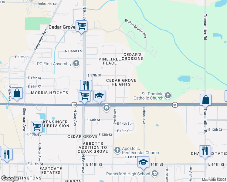 map of restaurants, bars, coffee shops, grocery stores, and more near 2826 East 16th Street in Panama City