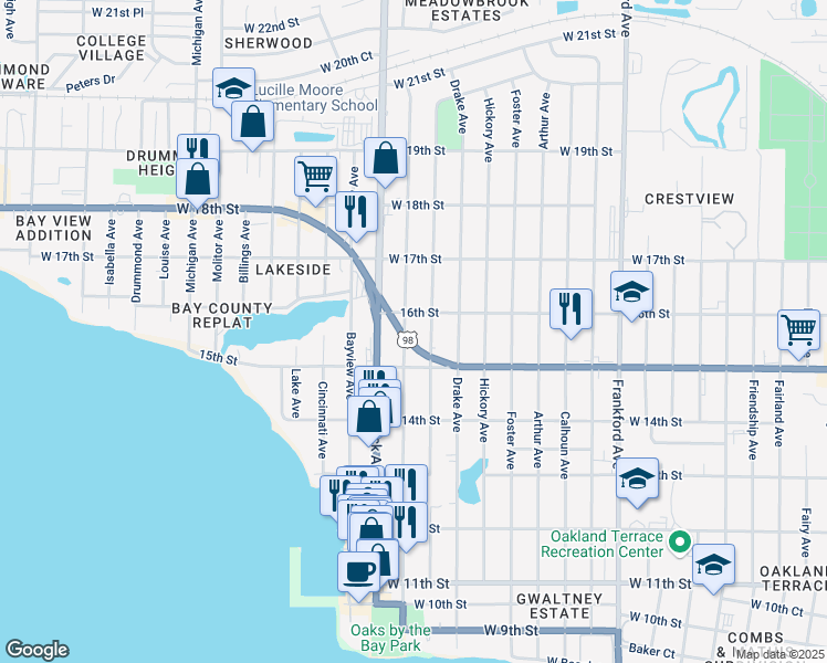 map of restaurants, bars, coffee shops, grocery stores, and more near 1517 Wilmont Avenue in Panama City