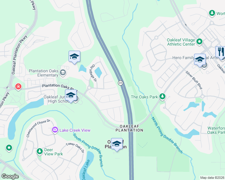 map of restaurants, bars, coffee shops, grocery stores, and more near 3720 Old Hickory Lane in Orange Park