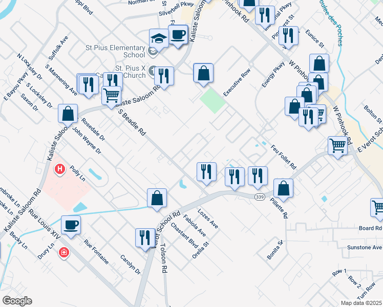map of restaurants, bars, coffee shops, grocery stores, and more near 173 South Beadle Road in Lafayette