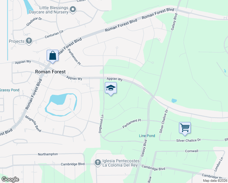 map of restaurants, bars, coffee shops, grocery stores, and more near 600 Dogwood Lane in New Caney