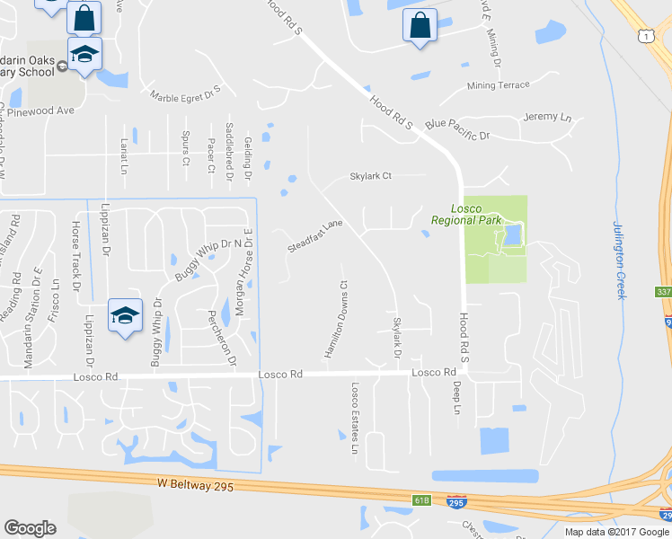 map of restaurants, bars, coffee shops, grocery stores, and more near 10850 Hamilton Downs Court in Jacksonville