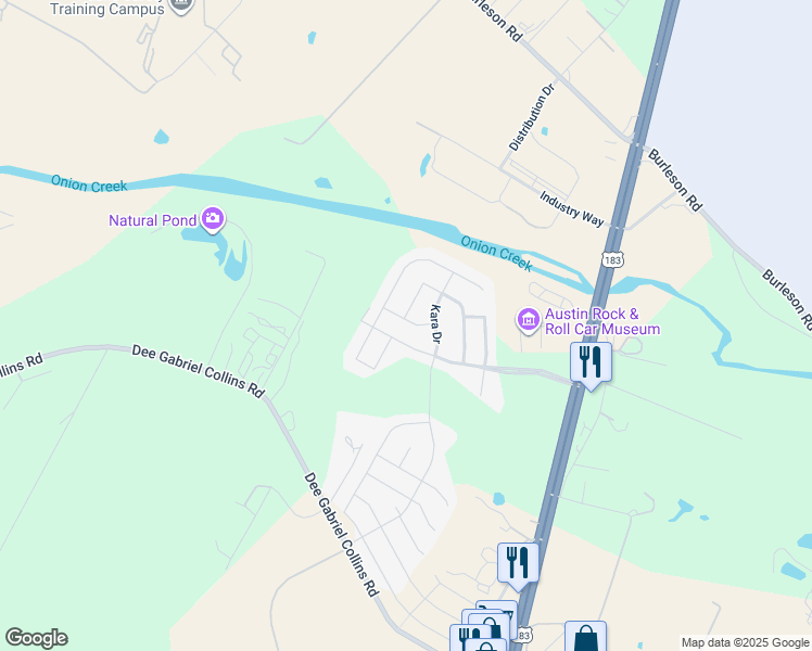 map of restaurants, bars, coffee shops, grocery stores, and more near 8004 Izetta Lane in Austin