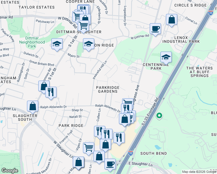 map of restaurants, bars, coffee shops, grocery stores, and more near 8317 Shallot Way in Austin