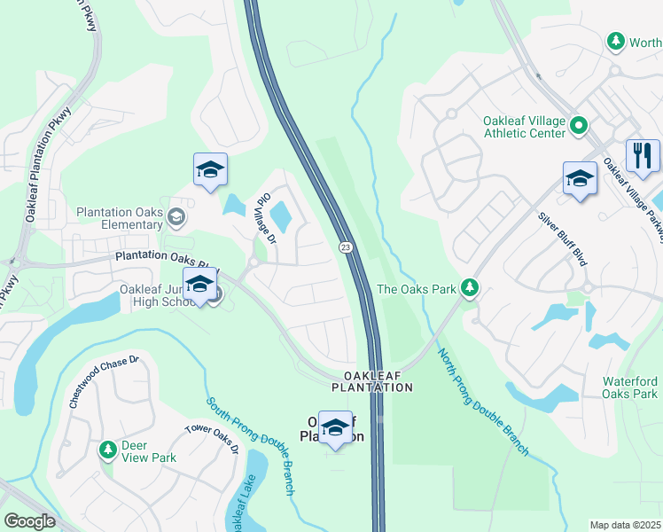map of restaurants, bars, coffee shops, grocery stores, and more near 3720 Old Hickory Lane in Orange Park