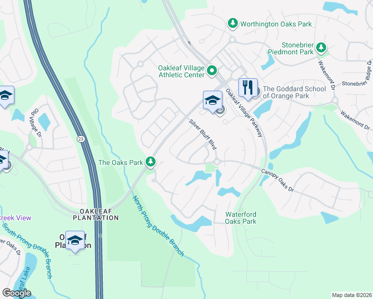 map of restaurants, bars, coffee shops, grocery stores, and more near 1517 Cotton Clover Drive in Orange Park