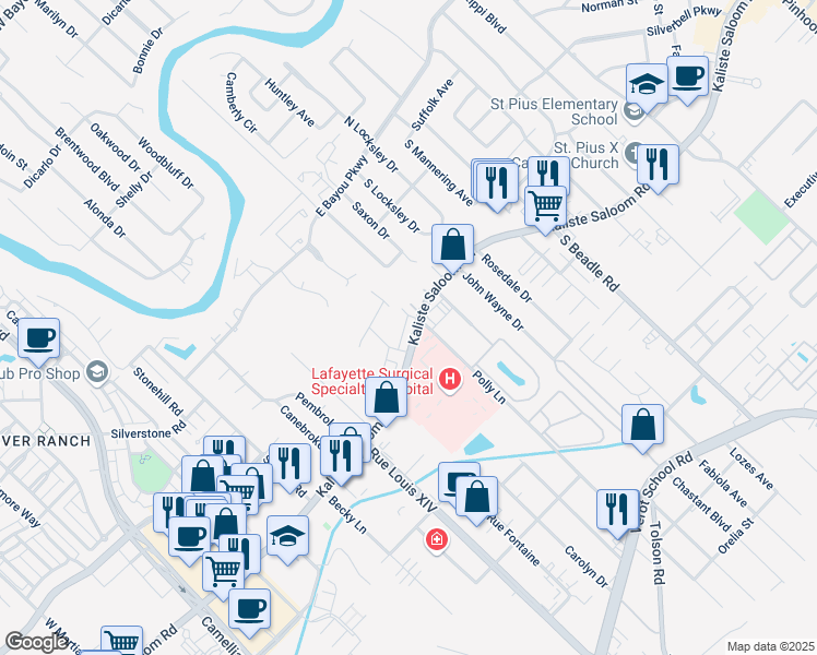 map of restaurants, bars, coffee shops, grocery stores, and more near 161 Rue Fauborg in Lafayette