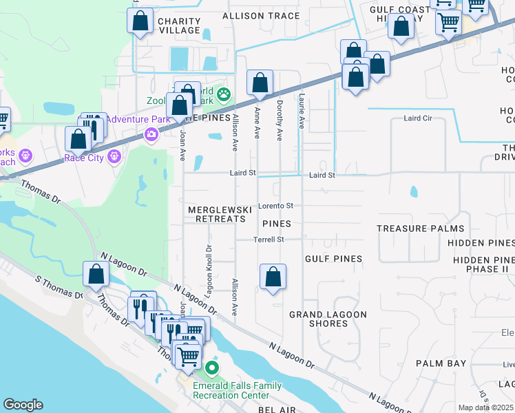 map of restaurants, bars, coffee shops, grocery stores, and more near 2500 Anne Avenue in Panama City