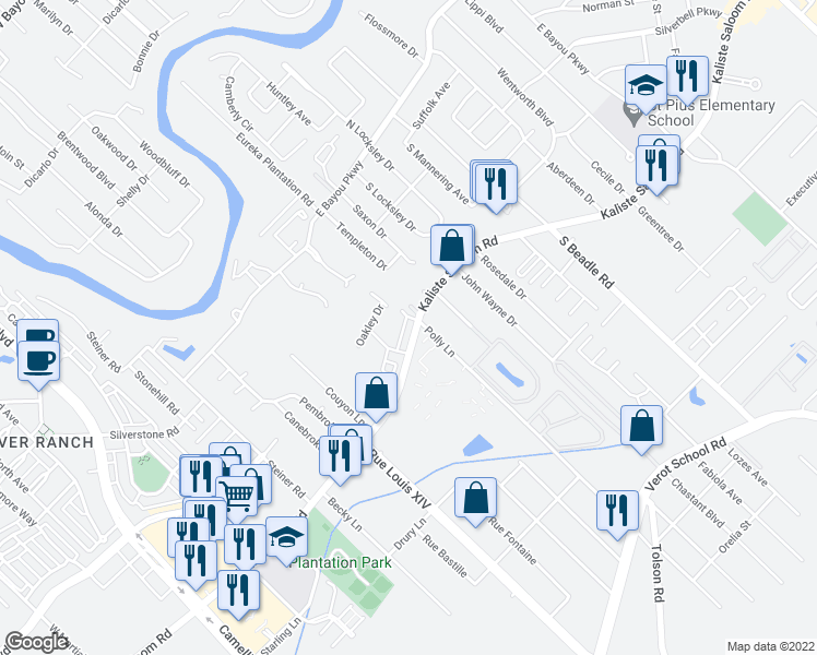 map of restaurants, bars, coffee shops, grocery stores, and more near 203 Rue Chartres in Lafayette