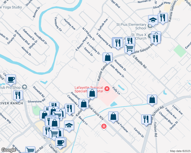 map of restaurants, bars, coffee shops, grocery stores, and more near 206 Rue Chartres in Lafayette