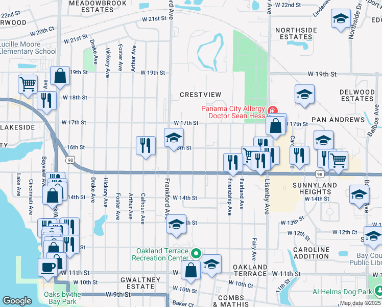 map of restaurants, bars, coffee shops, grocery stores, and more near 1517 Fountain Avenue in Panama City