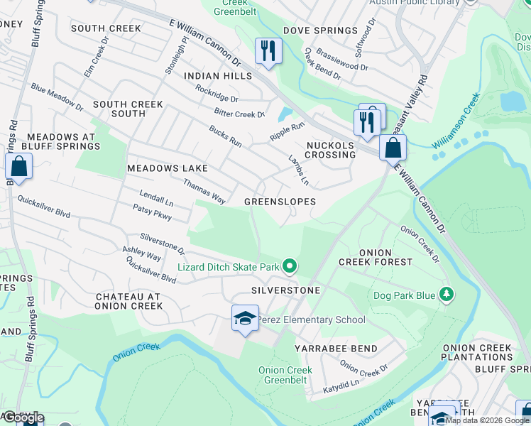 map of restaurants, bars, coffee shops, grocery stores, and more near 4711 Misty Slope Lane in Austin