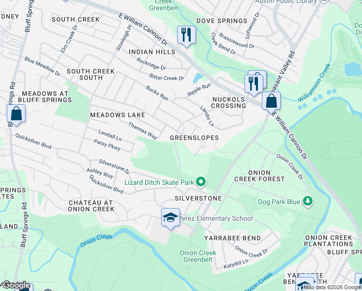 map of restaurants, bars, coffee shops, grocery stores, and more near 4711 Misty Slope Lane in Austin
