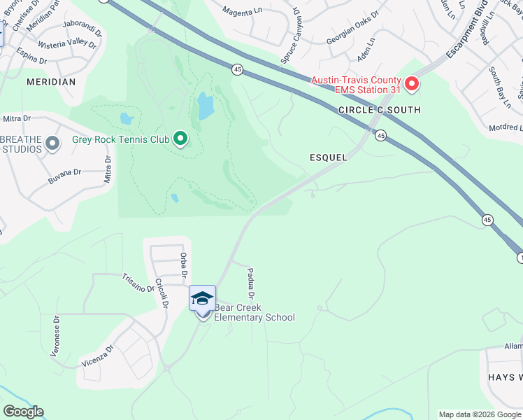 map of restaurants, bars, coffee shops, grocery stores, and more near Escarpment Boulevard in Austin