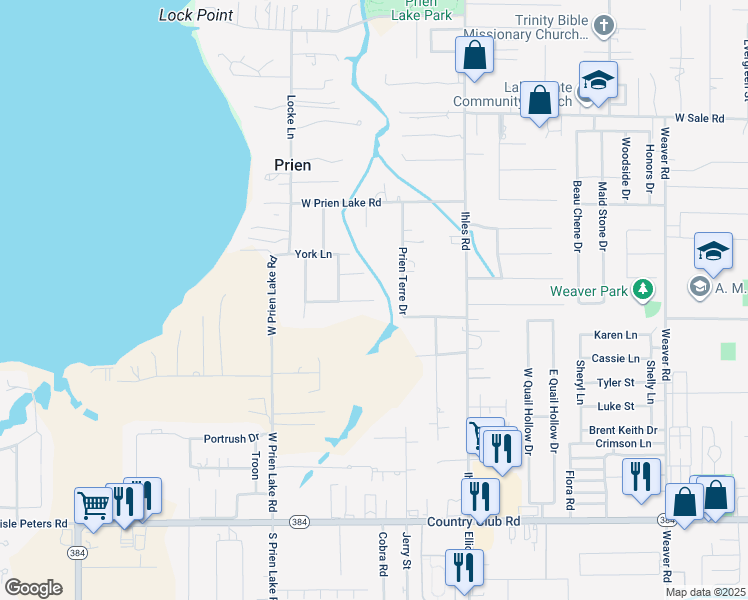 map of restaurants, bars, coffee shops, grocery stores, and more near 3001 Surrey Ln in Lake Charles