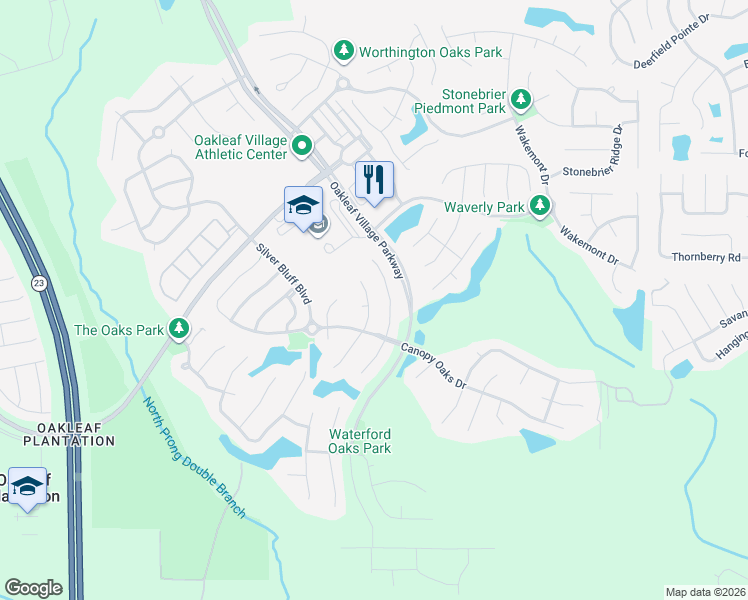 map of restaurants, bars, coffee shops, grocery stores, and more near 1192 Bedrock Drive in Orange Park