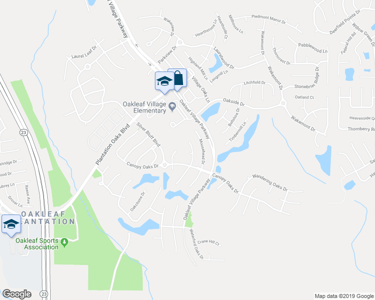 map of restaurants, bars, coffee shops, grocery stores, and more near 1192 Bedrock Drive in Orange Park