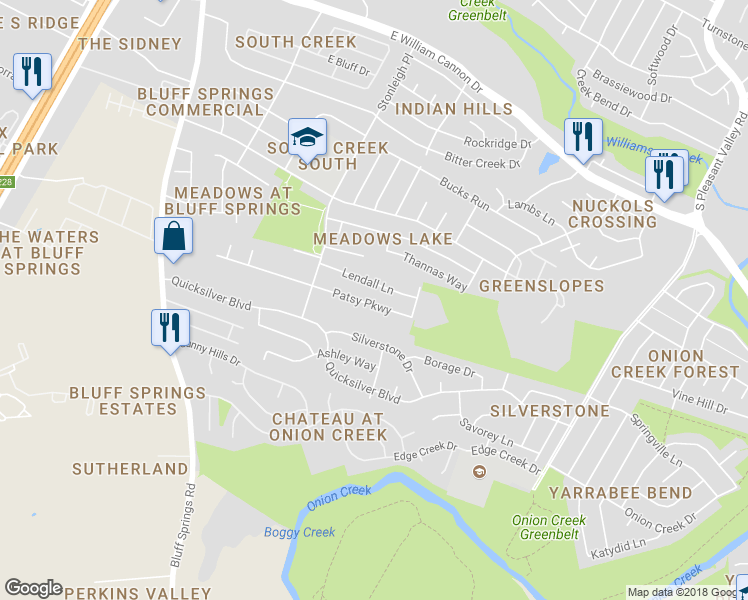 map of restaurants, bars, coffee shops, grocery stores, and more near 4400 Patsy Parkway in Austin