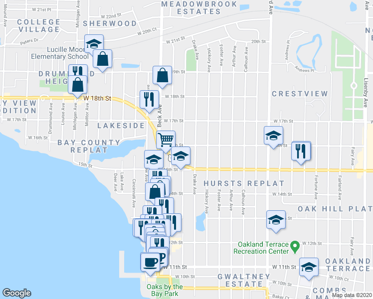 map of restaurants, bars, coffee shops, grocery stores, and more near 1517 Wilmont Avenue in Panama City