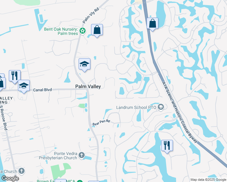 map of restaurants, bars, coffee shops, grocery stores, and more near 161 Bouganvilla Drive in Ponte Vedra Beach