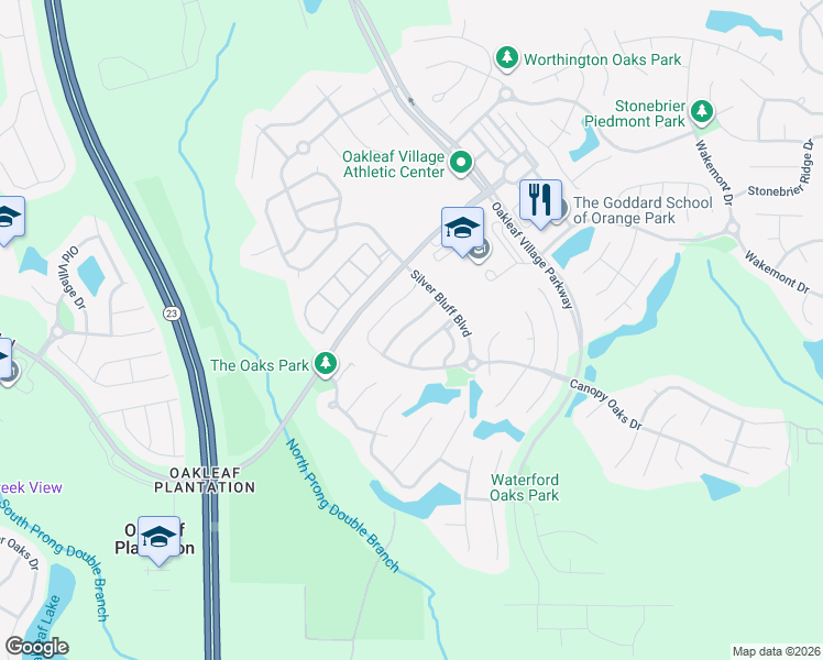 map of restaurants, bars, coffee shops, grocery stores, and more near 1517 Cotton Clover Drive in Orange Park