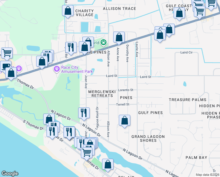 map of restaurants, bars, coffee shops, grocery stores, and more near 2402 Allison Avenue in Panama City