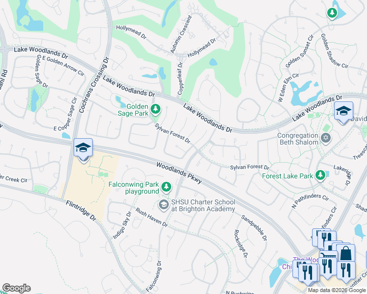 map of restaurants, bars, coffee shops, grocery stores, and more near 6 Ridgecross Pl in Spring